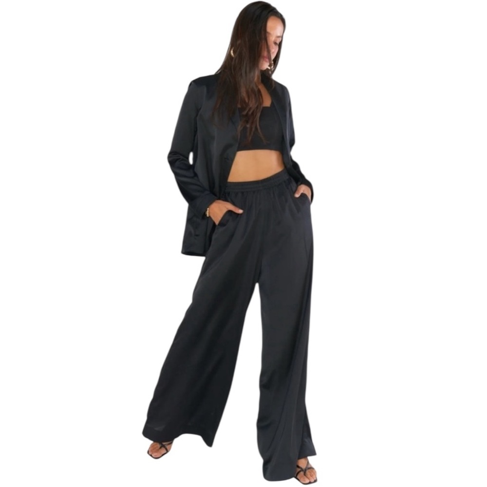 Show Me Your Mumu Black Satin Irwin Pants Size Large.